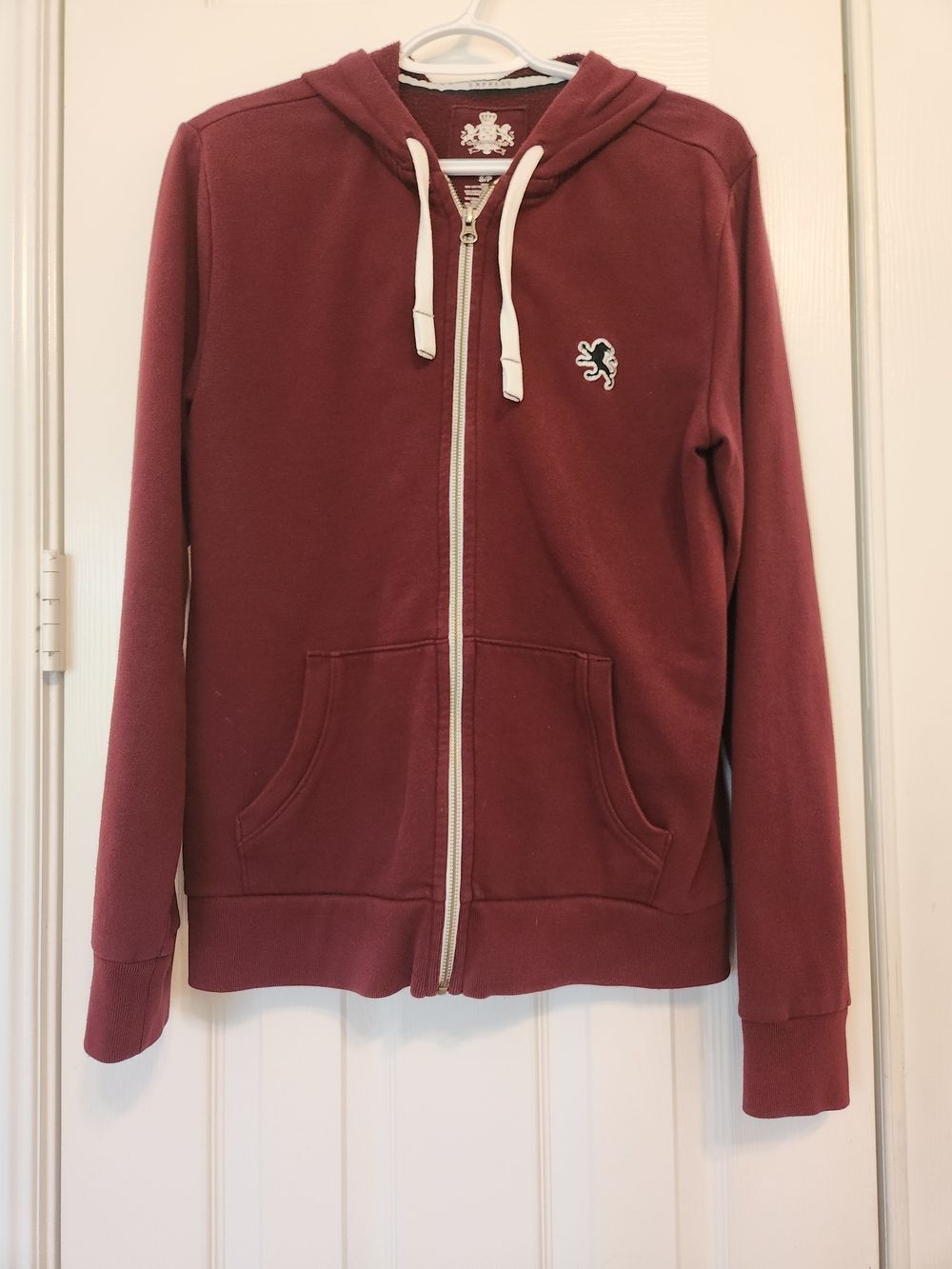 Express Maroon Zip-Up Hoodie with White Drawstrings